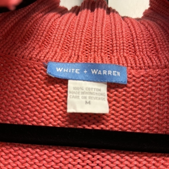 White + Warren Cotton Collared Sweater Rose Pink Medium Preppy Classic Coastal - Picture 5 of 6